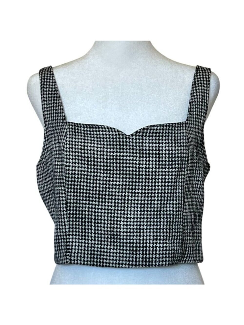 Abercrombie & Fitch Womens L Top Houndstooth Corset Inspired Crop Black White - Picture 2 of 11